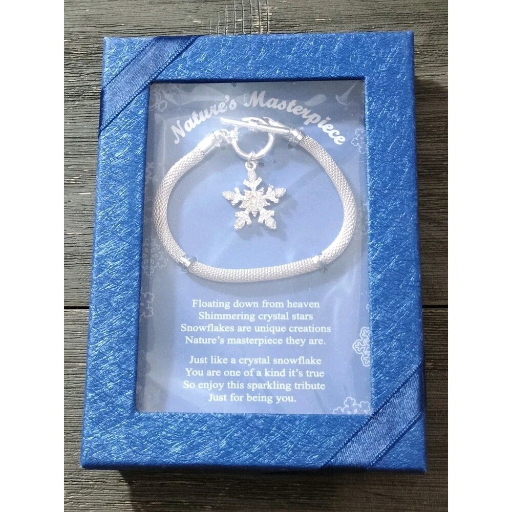 Nature's Masterpiece Crystal Snowflake Silver Tone Vintage Bracelet New